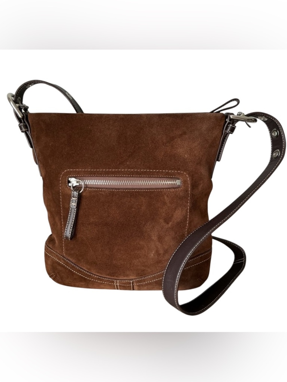 COACH Vintage Y2K Chocolate Brown Suede 2-Way Shoulder & Crossbody Bag CLEAN - Picture 3 of 10